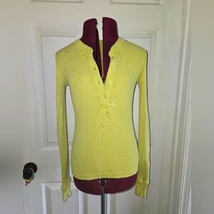 Aerie Yellow Ribbed Long Sleeve Henley Top